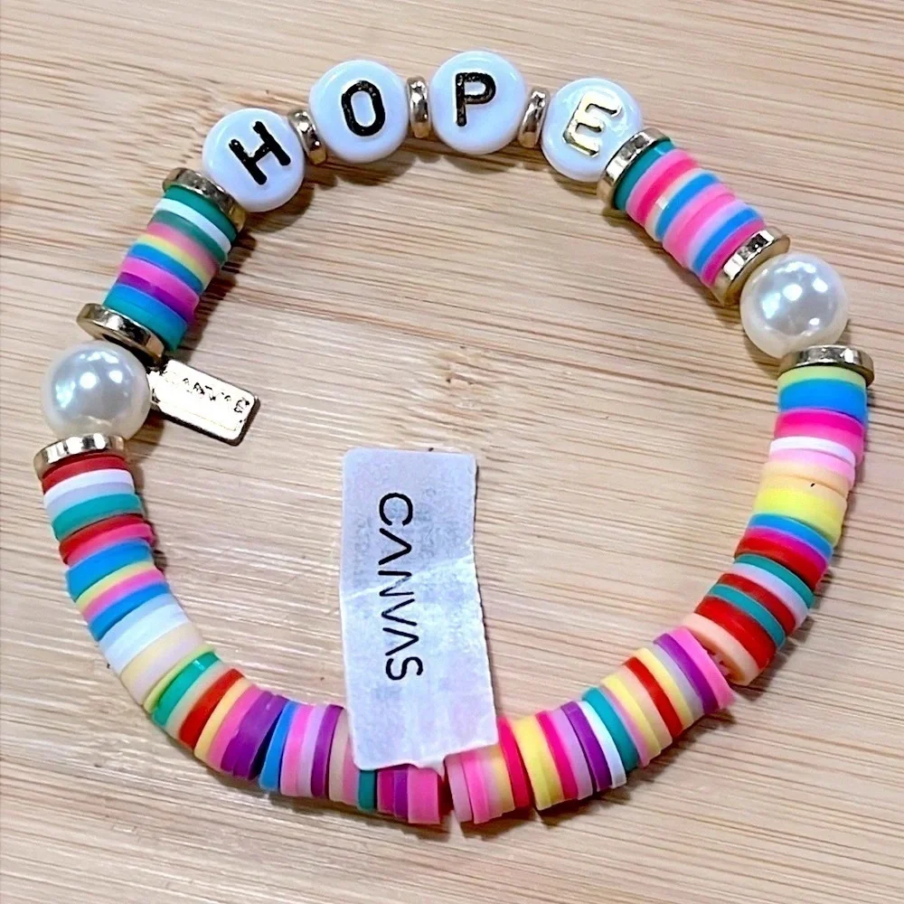 Brand New Canvas Multicolored Beaded Friendship Bracelet “HOPE” Stretch Colorful